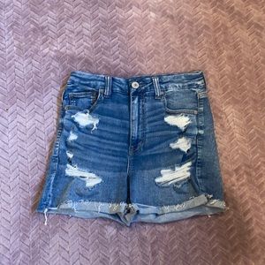 Distressed high waisted jean shorts